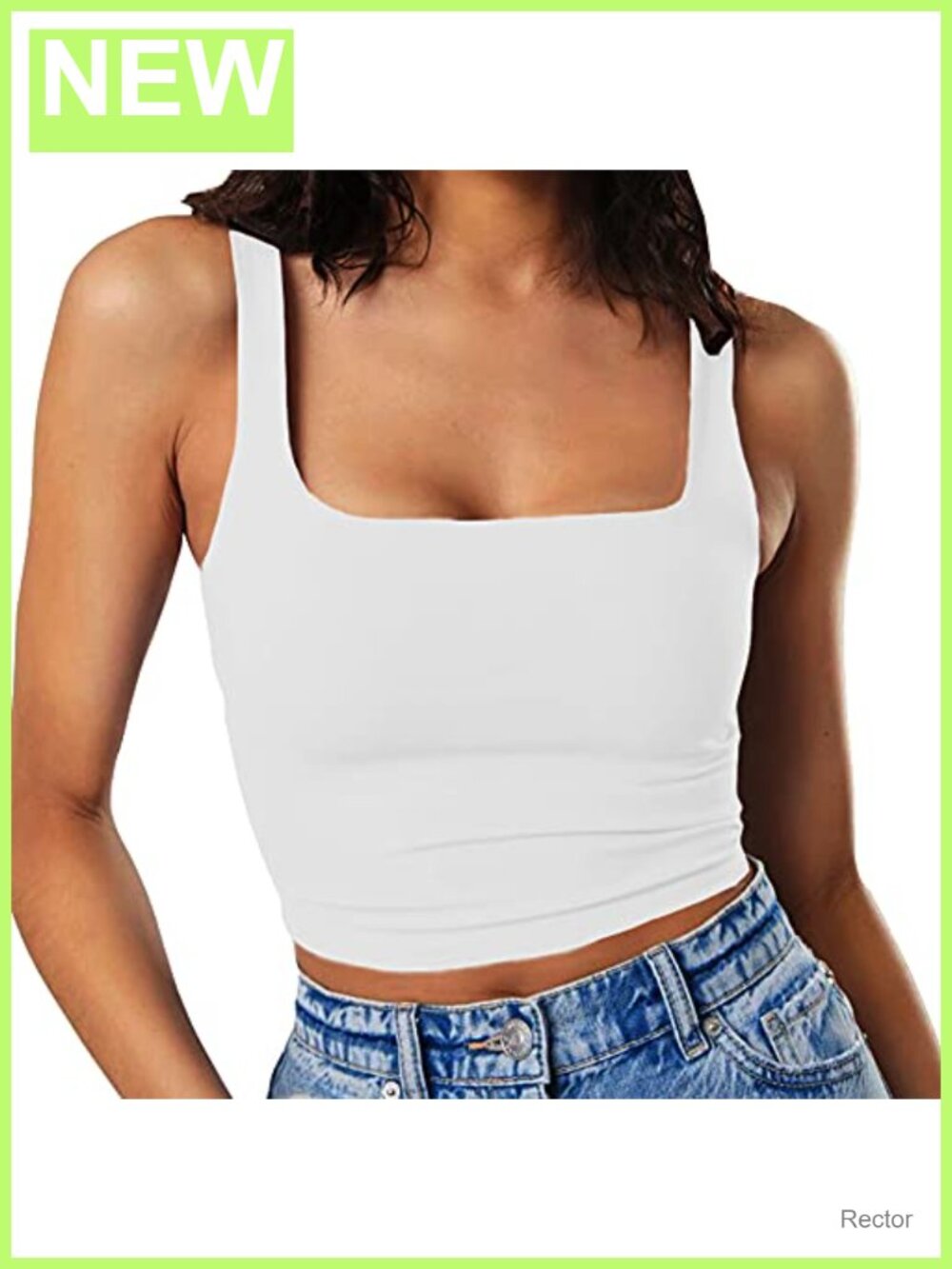 Sleeveless Strappy Tank Crop Top Square Neck Double Layer Slim Fit Workout